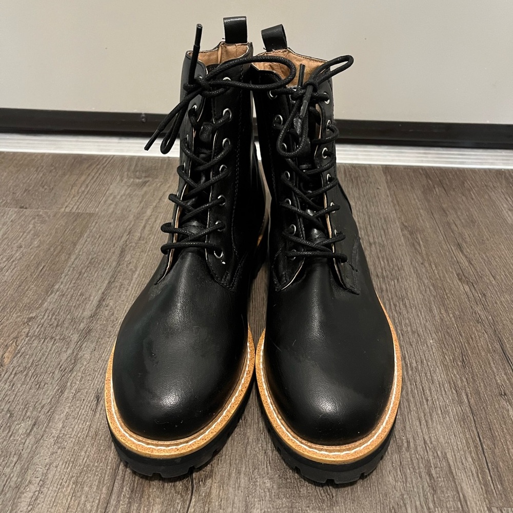 Mi.iM Black and Tan Combat Boots with Lace-Up Design